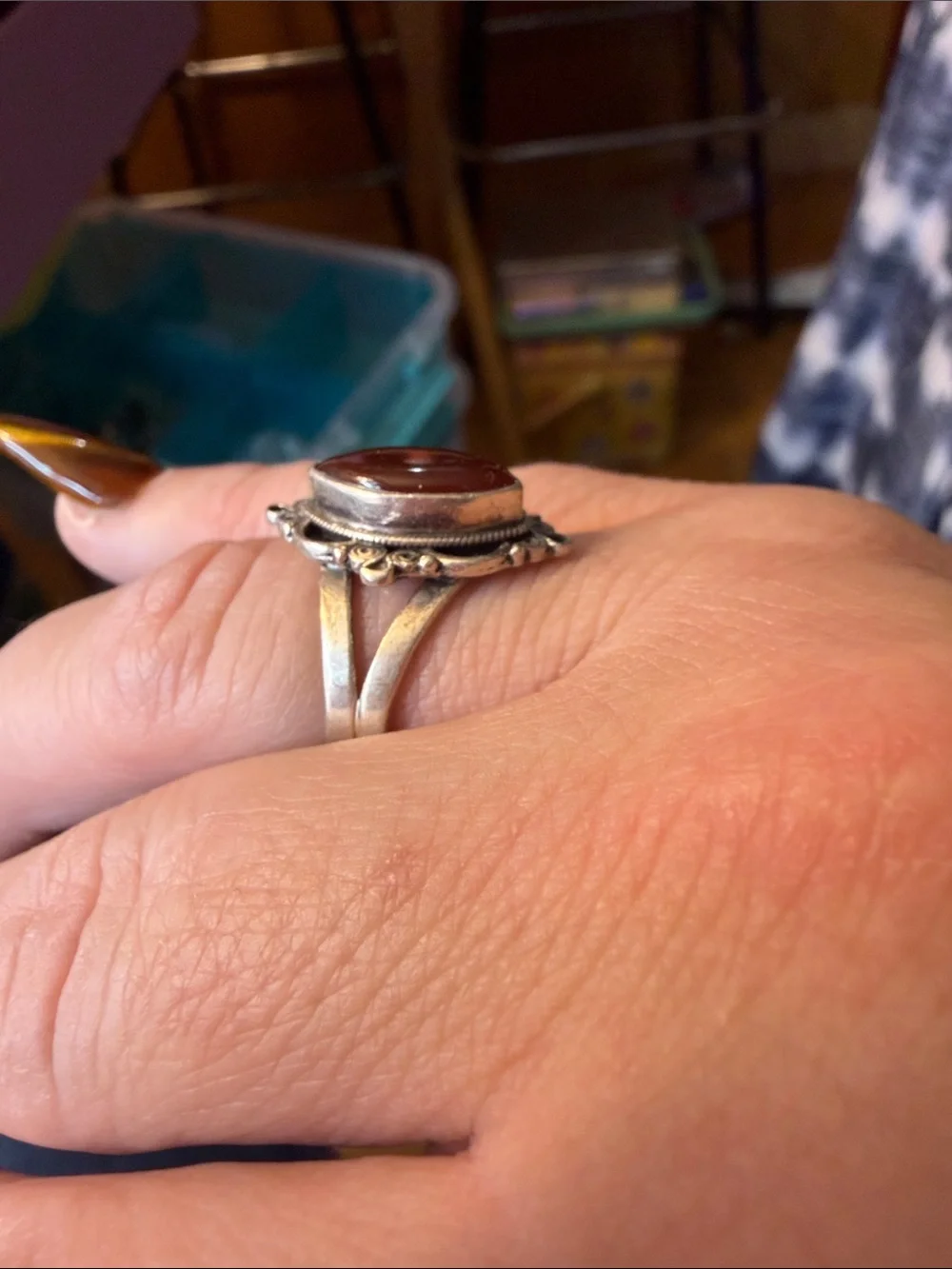 Sterling-silver Carnelian Stone ring  size 8